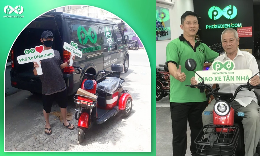 Top 6 thương hiệu Xe điện 3 bánh đi đầm, nhiều tính năng, dễ xài, pin khỏe. 5 hinh-anh-khach-hang-review-mua-xe-dien-3-banh-giao-hang-tan-noi-Phoxedien