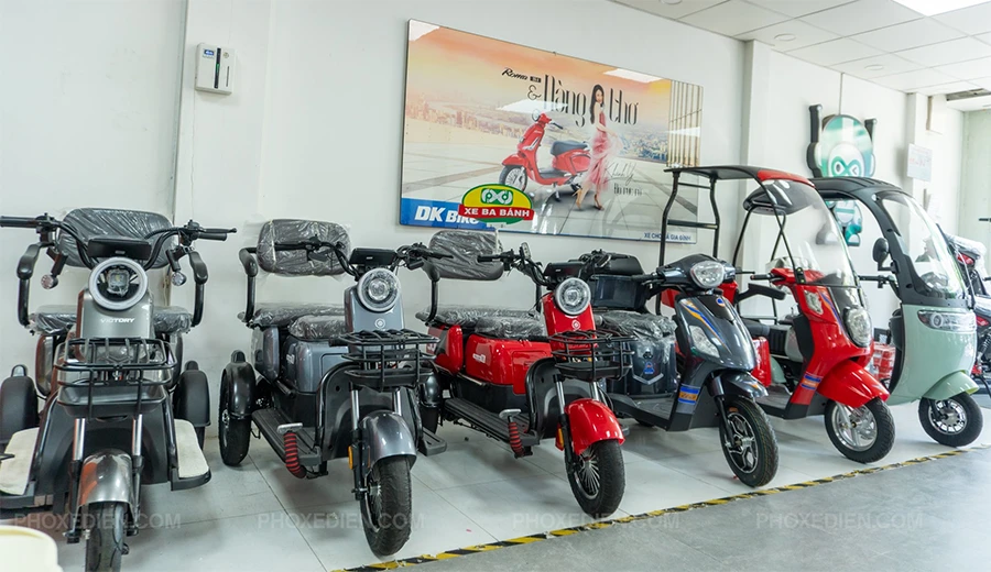 Các thương hiệu xe điện 3 bánh đang được bán tại showroom Phố Xe Điện