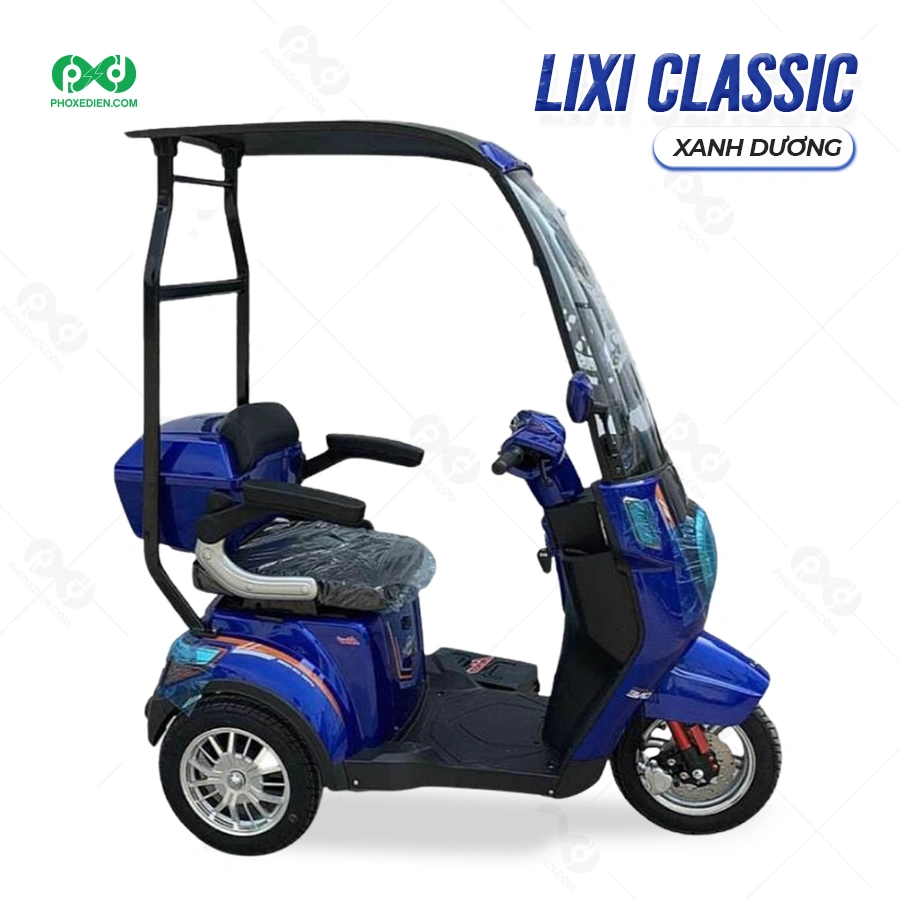 Top 6 thương hiệu Xe điện 3 bánh đi đầm, nhiều tính năng, dễ xài, pin khỏe. 8 Lixi-Classic-mai-che-xanh-duong-Phoxedien