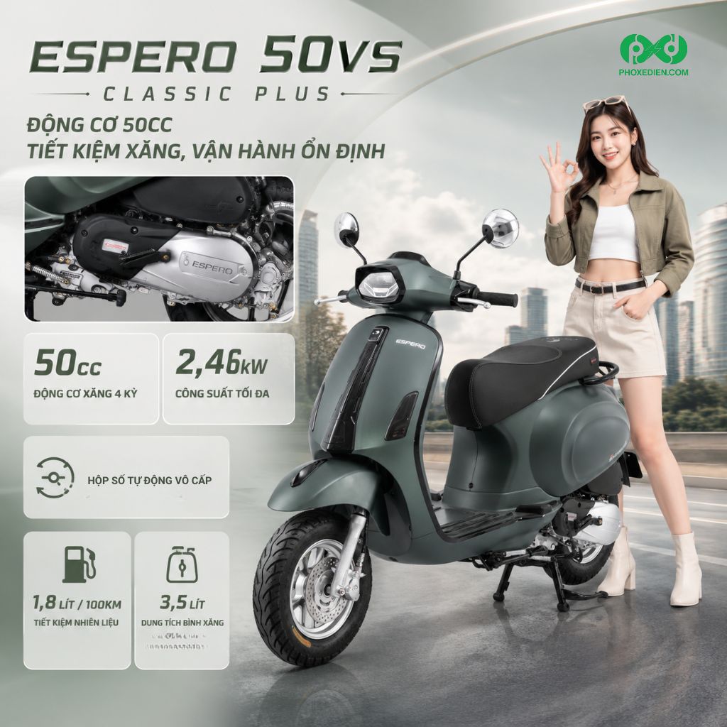 Động cơ 50cc tiết kiệm xăng, vận hành ổn định
